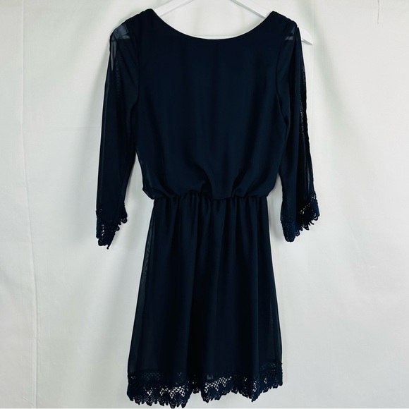 Vintage Jodi Kristopher Navy Laced flare sleeved dress size small - Picture 4 of 7